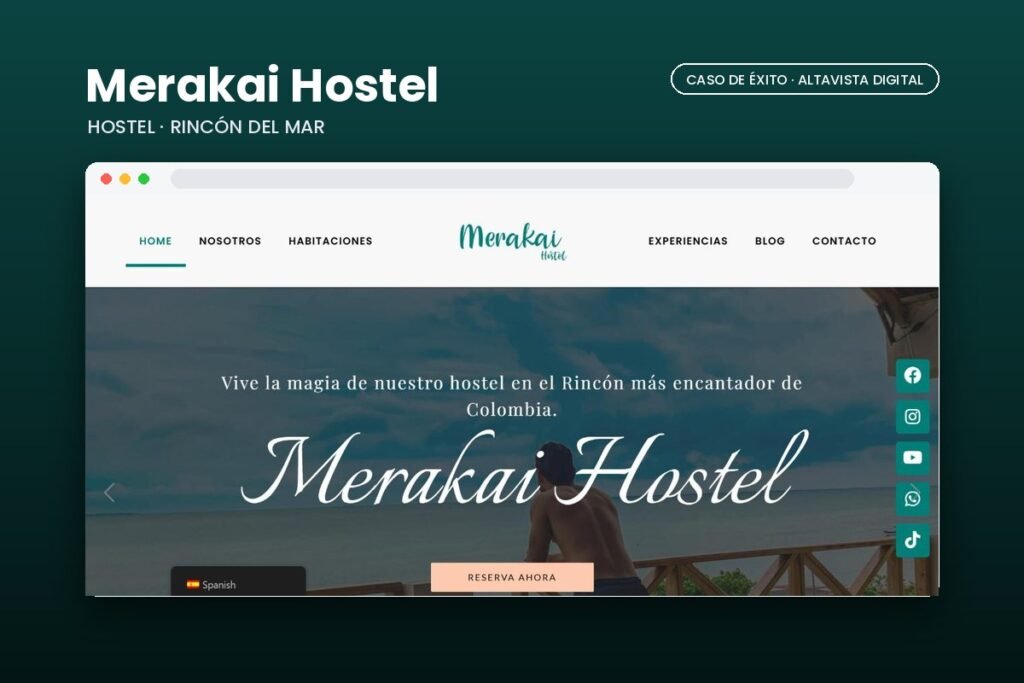 Página web de Merakai Hostel diseñada por Altavista Digital