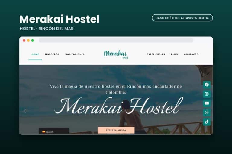 Página web de Merakai Hostel diseñada por Altavista Digital