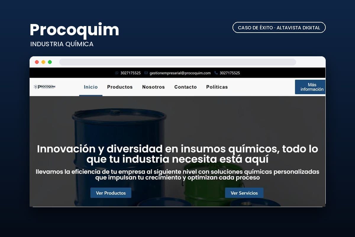Página web de Procoquim S.A.S. diseñada por Altavista Digital