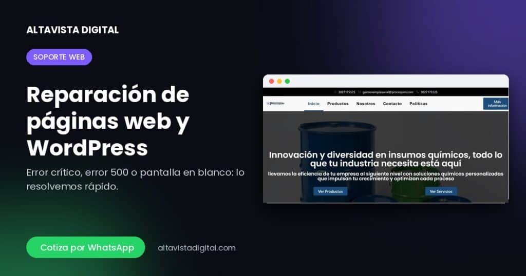 Reparación de páginas web y WordPress — Altavista Digital