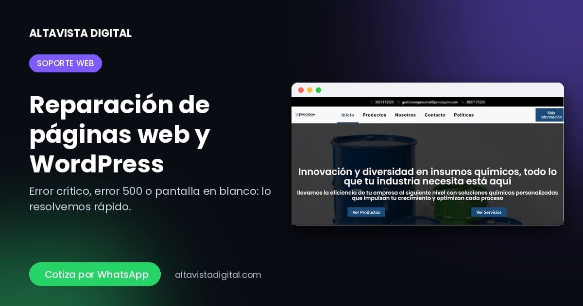 Reparación de páginas web y WordPress — Altavista Digital